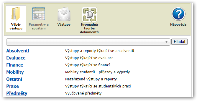 Výběr oblasti reportu