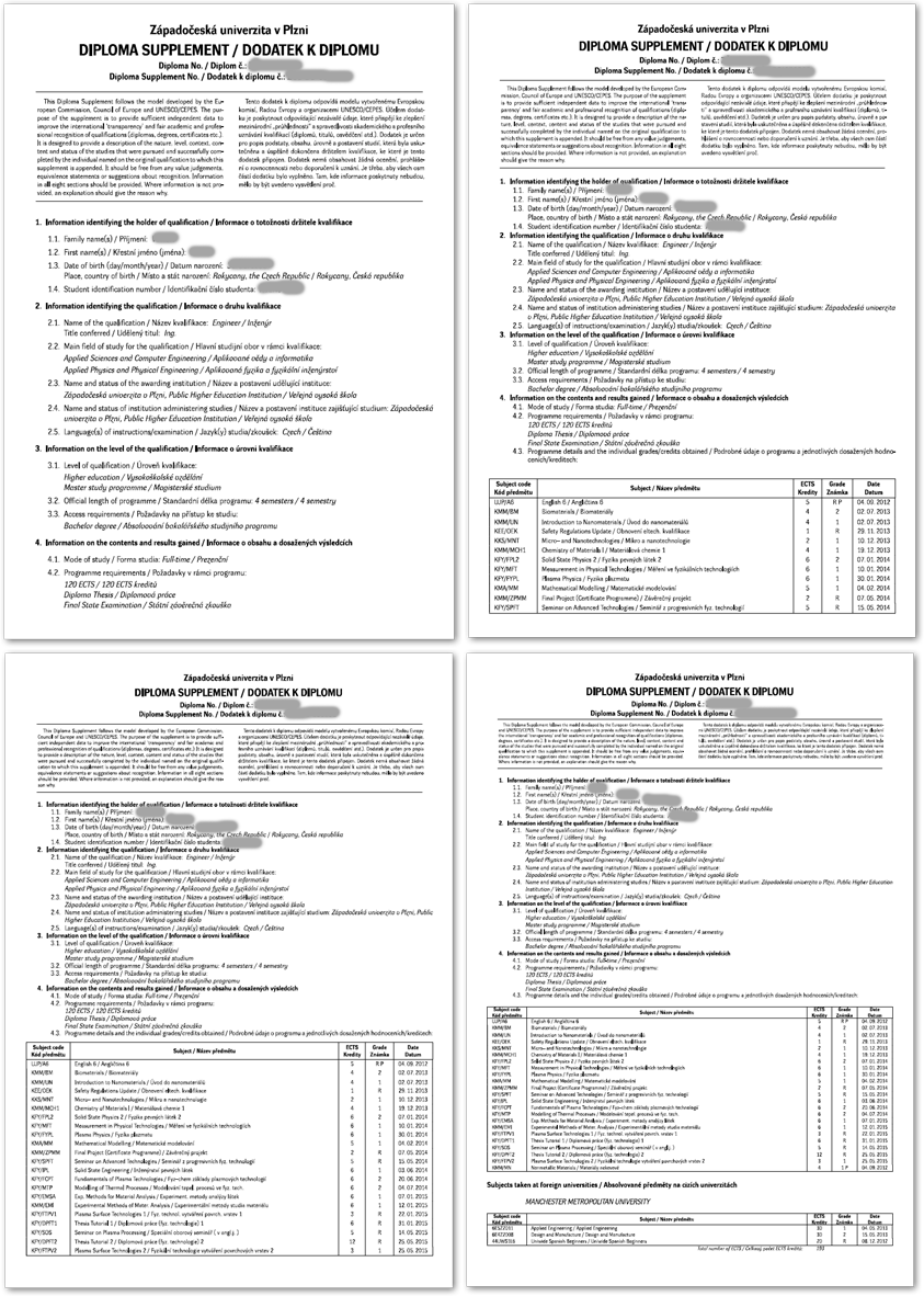 Ukázka: náhled různých úrovní zvětšení v diploma supplementu