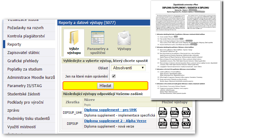 Modul nové reporty v IS/STAG