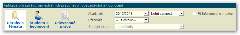 Hlavní záložky aplikace