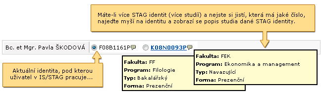 Portlet Informace o uživateli je přítomen na všech stránkách záložky Moje studium.