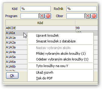 Menu nad kroužky