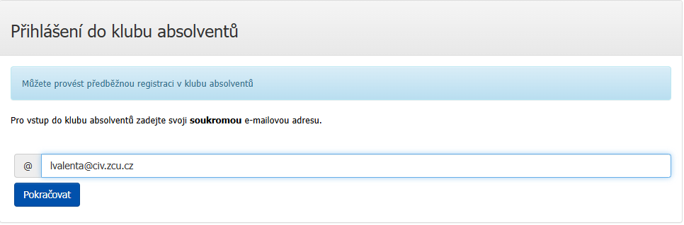 Absolvent - registrace aktuálně přihlášeného studenta