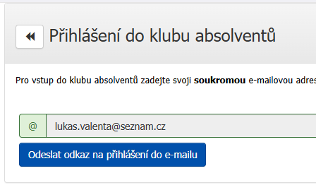 Absolvent - přihlášení přes e-mailovou adresu