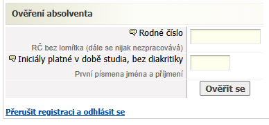 Absolvent - registrace přes rodné číslo