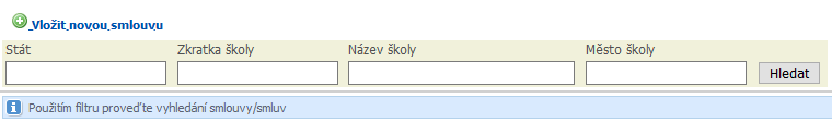 Filtr pro vyhlednání již vložených smluv