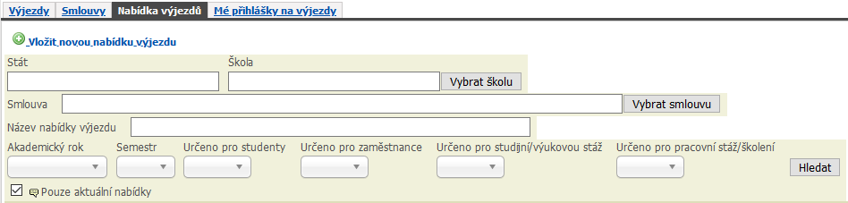 Filtr pro vyhlednání již vložených nabídek výjezdů