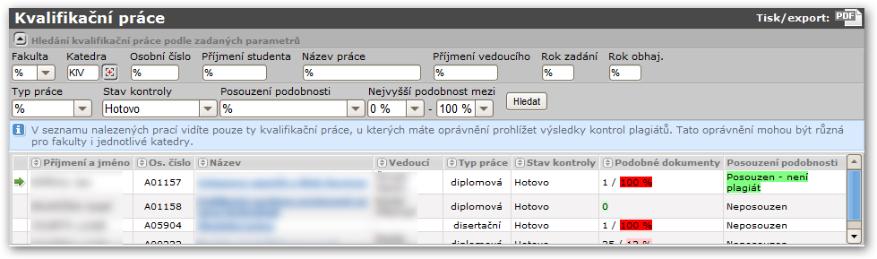 Vyhledání kvalifikačních prací