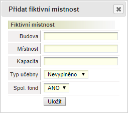 Dialogové okno pro vytváření fiktivní místnosti