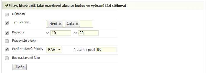 Formulář pro výběr rozvrhových akcí