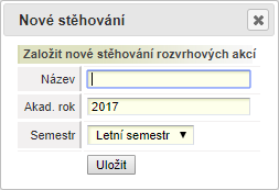 Dialogové okno pro založení nového stěhování