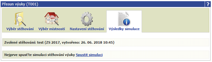 Záložka pro výsledky simulace