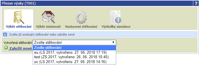 Výběr již vytvořeného stěhování