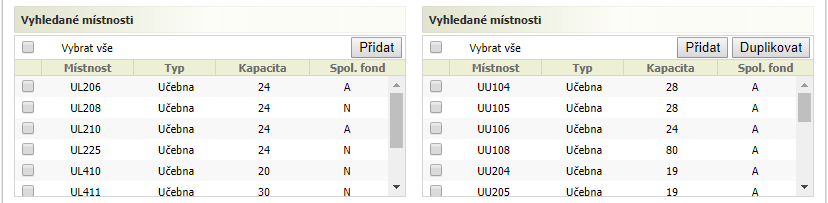 Vyhledané místnosti