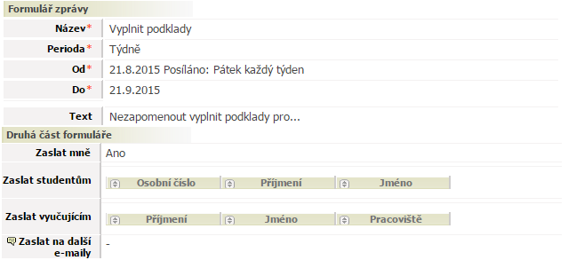 Zobrazení zprávy