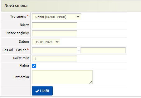 Ruční vytvoření / úprava směny