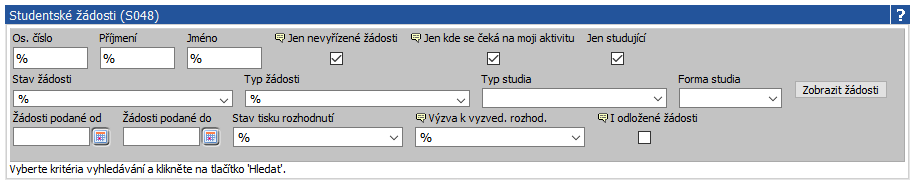 Vyhledání žádostí