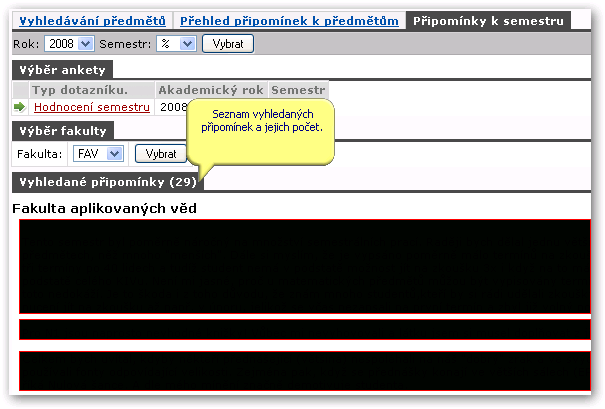 Prohlížení připomínek k semestru
