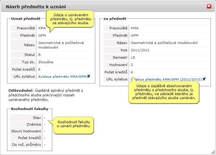 Detaily spárovaných předmětů