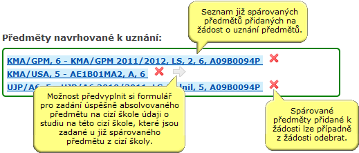 Seznam předmětů navrhovaných k uznání