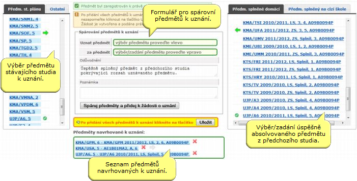 Aplikace pro přidání předmětů k uznání na žádost