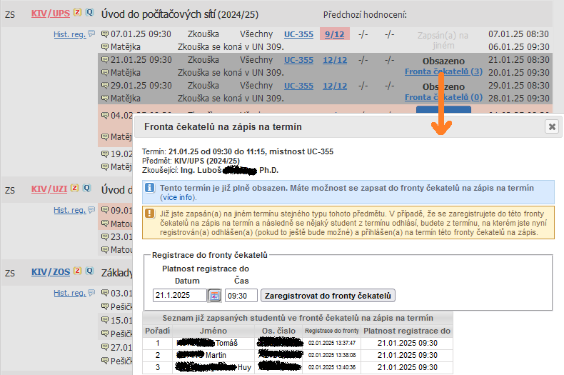 Formulář pro registraci do fronty čekatelů na zápis na termín