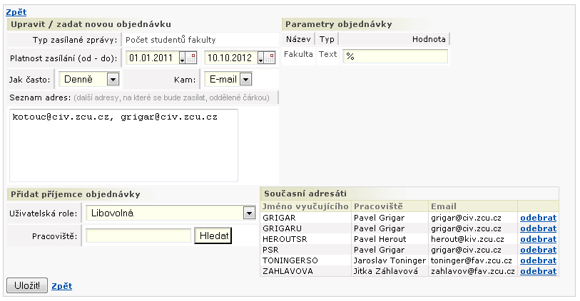 Automatické zprávy z pohledu správce
