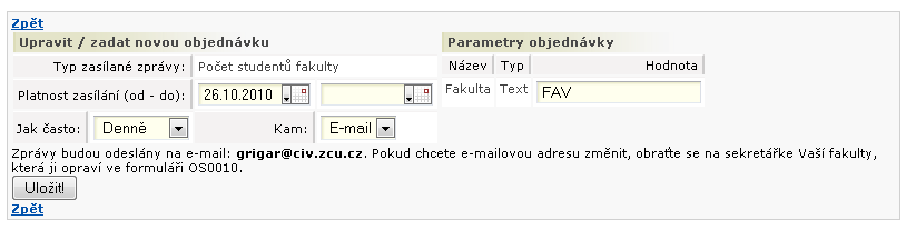 Zadání nové objednávky