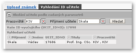 Vyhledání ID učitele