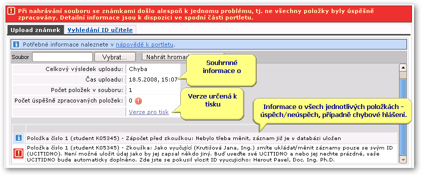 Hromadný zápis známek a zápočtů — chyby