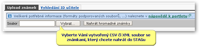 Portlet Hromadný zápis známek a zápočtů do IS/STAG