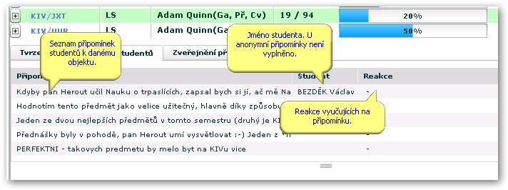 Připomínky studentů