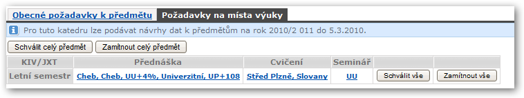 Schvalování celého předmětu