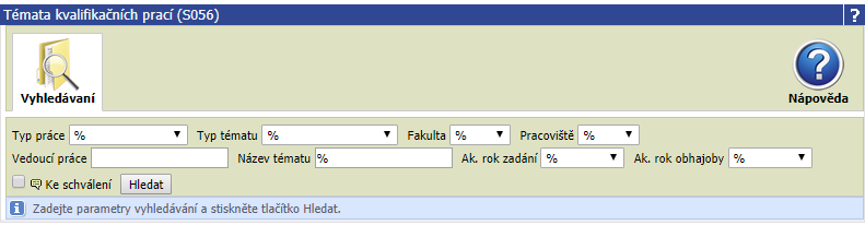 Základní zobrazení filtru