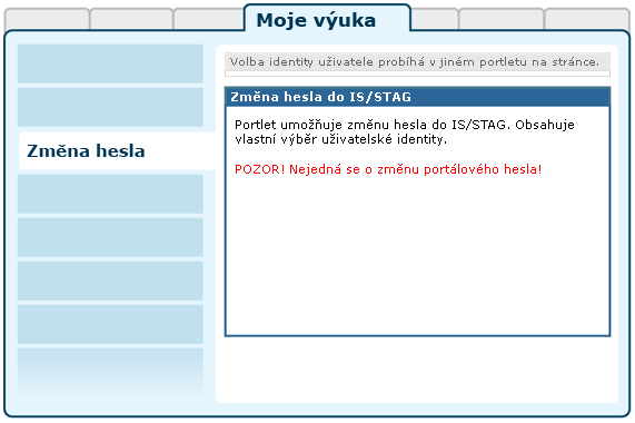 Stránka Změna hesla obsahuje pouze jediný portlet.