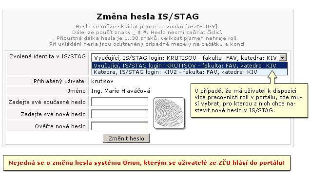 Formulář pro změnu hesla.