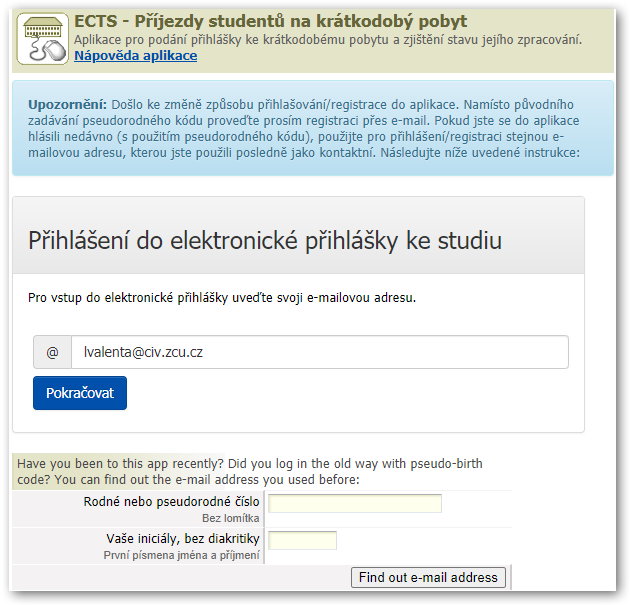 Dočasná pomůcka pro přechod k novému modelu přihlašování