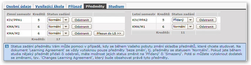 Výběr předmětů