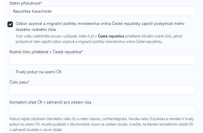 Základní údaje - v případě země s vízovou povinností