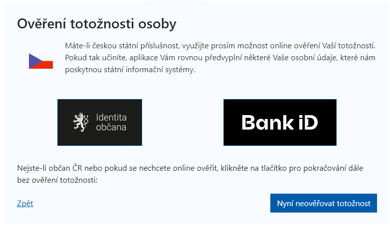 Záložka s možností ztotožnení v e-přihlášce