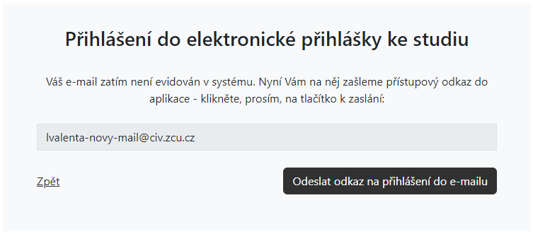 Další krok po zadání zcela nové e-mailové adresy