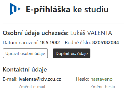 Uchazeč přihlášený přes odkaz v e-mailu