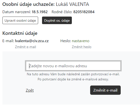Změna e-mailu