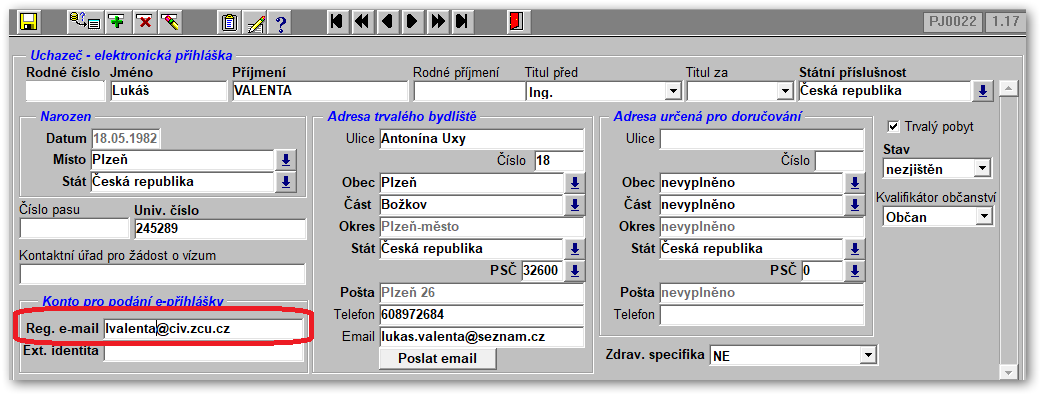 Možnost změny registrační e-mailové adresy pro referentku