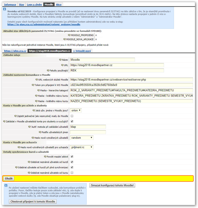 Nový způsob konfigurace propojení s Moodle